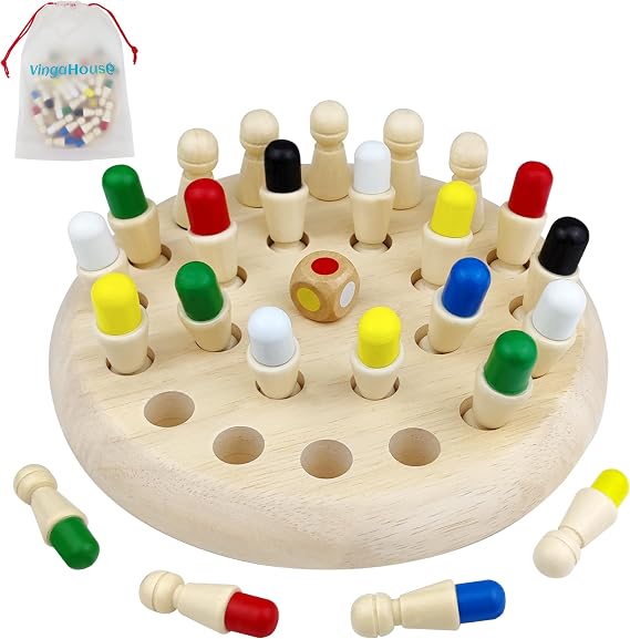 Wooden Memory Chess, Kids Wooden Board Game Memory Match Chess