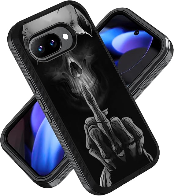 Google Pixel 9a用携帯電話ケース、ミリタリーグレードヘビーデューティー3層耐衝撃落下保護カバーGoogle Pixel 9a6.3インチ、2025年用、ファニースケルトンスカル