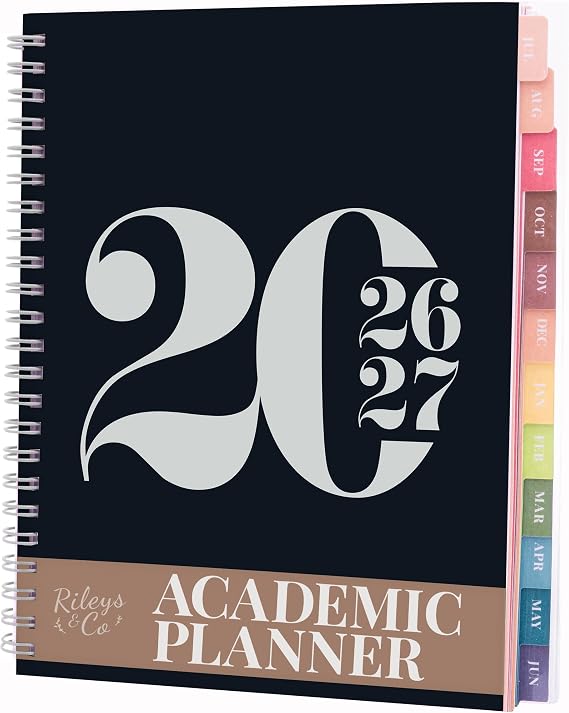 Rileys 2026-2027 Typographic Academic Planner, 20x15cm (Black)