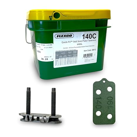 純正Flexco 140C クイックフィット コンベヤーベルトファスナー | #20012 | スチール | 100個入りバケツ | 3/16インチから7/16インチ | ボーナスベルトスマートベルト修理ゲージ付き – 丈夫で信頼性の高い固定ソリューション