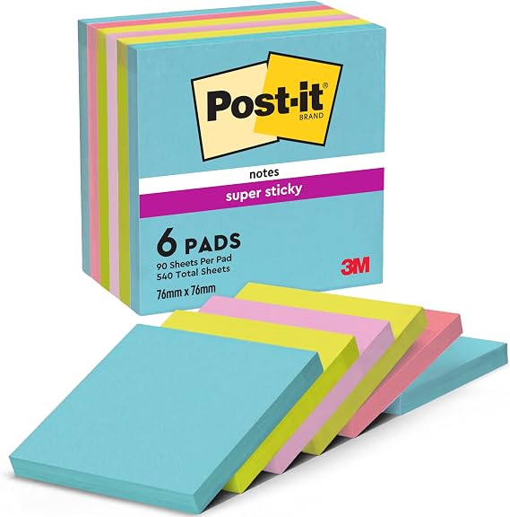 Post-It Super Sticky Notes Cosmic Collection, Pack of 6 Notepads
