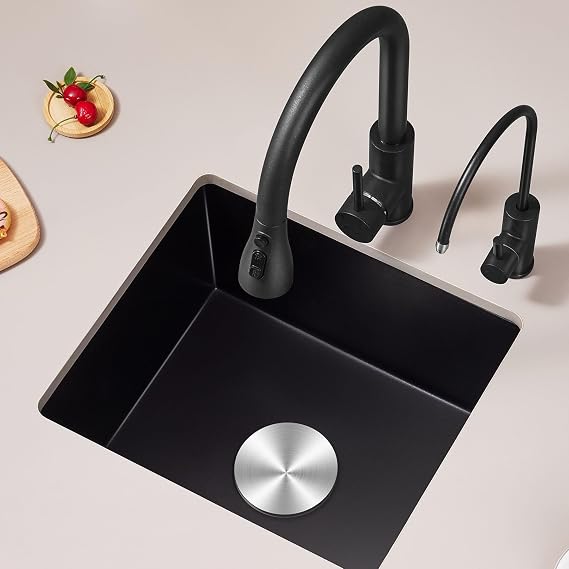 Handmade Gray Quartz Kitchen Sink Drop-In with Faucet Drain Basket and Water Purifier Cup Washer - Stylish and Functional for Modern Kitchens
