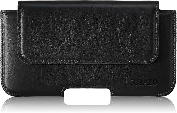 SURAZO Premium 100% Genuine Leather Belt Case for Apple iPhone 14 Case Leather - Horizontal Holster Protective Case [Full Leather Mobile Phone Case] Belt Case Cover Leather (Black)