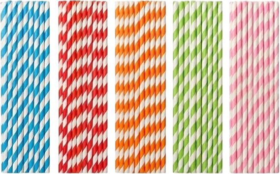 Dohe Horeca – Biodegradable Paper Straws (100 pcs) – Multi-Colour, Large Size: 21 cm, Recyclable and Resistant, Hot and Cold Drinks, for Parties, Birthdays, Celebrations