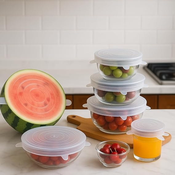 Practical Silicone Stretch Cover Set 6’ – Leak Proof, Flexible, Reusable Covers | Compatible with All Containers | Leak Proof, Dishwasher & Microwave Compatible