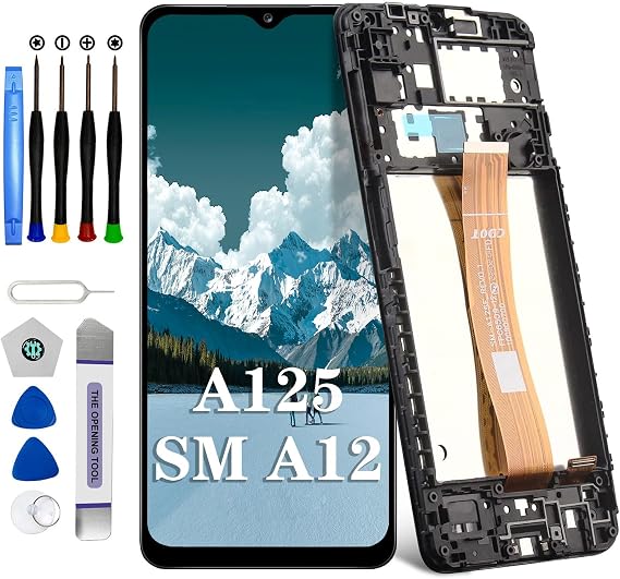 DTD Screen Replacement for Samsung Galaxy A12 SM-A125F 6.5'' LCD Touch Screen Digitizer Full Assembly with Frame Tools