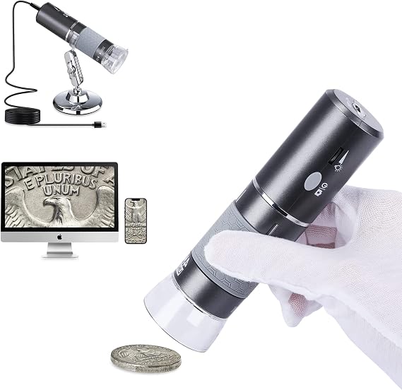 4K 3840x2160P WiFi Digital Microscope for iPhone/Android Cellphones and Windows Mac PC, Wireless Handheld Microscope with Stand for Adults and Kids