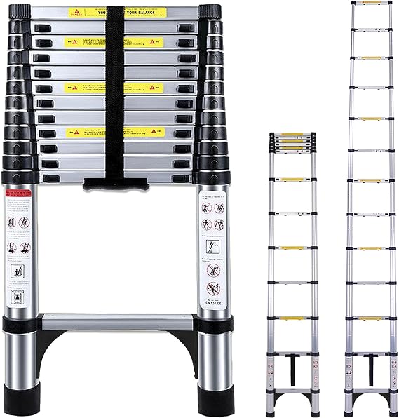 Telescopic Ladder 3.8M Aluminium Extension Ladder, Loft Ladder