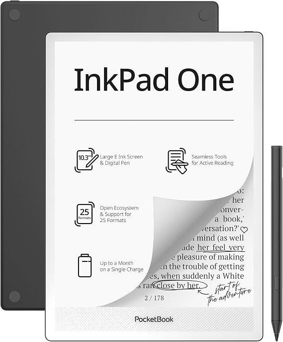 PocketBook InkPad One eReader - 10.3" E Ink Mobius Display - Digital Notebook with Stylus Support - 32GB, WiFi & Bluetooth - Audiobook & eBook Reader for Note Taking and Large-Screen Reading