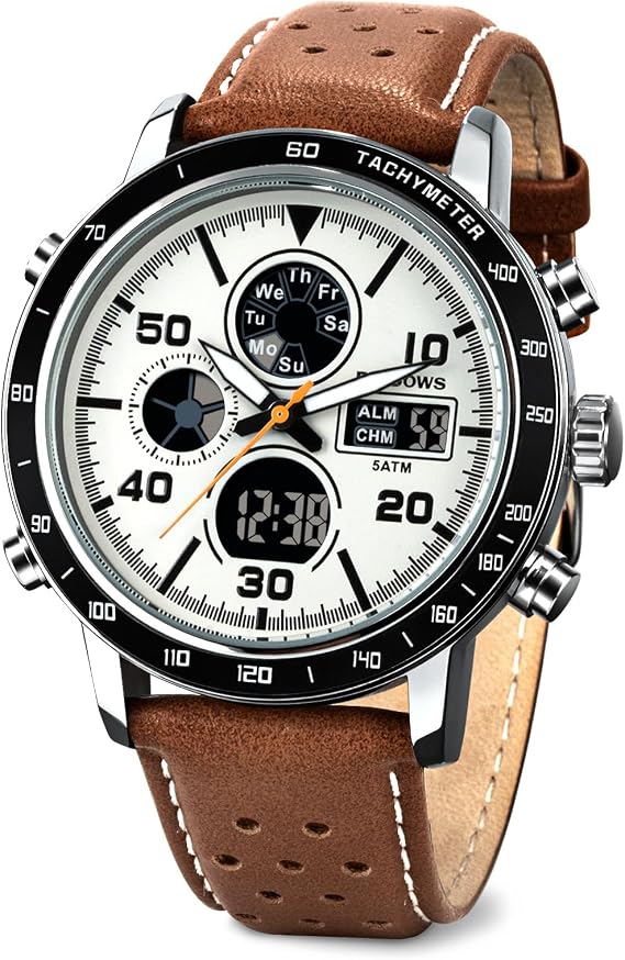 PINDOWS Men's Watch, Digital Analogue Military Style, Multifunction Sport