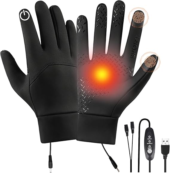 USB Heated Gloves, Touchscreen Heating Gloves for Men Women, 3 Speed Heating Waterproof & Upgrade Non-Slip Electric Heating Glove for Women Men Skiing Cycling Fishing