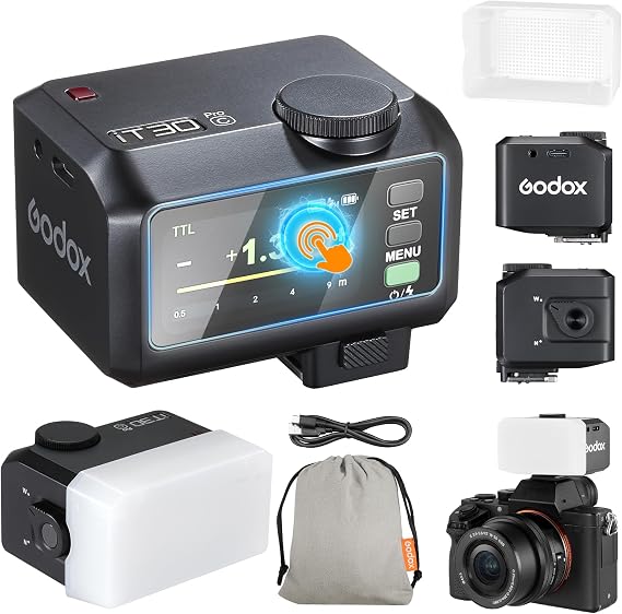 Godox iT30Pro-C iT30Pro C Mini Camera Flash with White Diffuser Speedlite560 Flashes at Full Wireless Master & Receiver Power 2.4G TTL Touchscreen for Canon Camera DSLR (Black)
