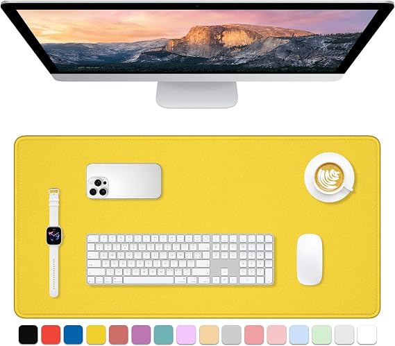 Dapesuom Large Gaming Mouse Pad, Extended Mouse Mat with Stitched Edges, Full Size Keyboard Pad with Non-Slip Base, Big XXL Computer Desk Mats for Gamer, Laptop, Office, 80 x 40 cm, Yellow