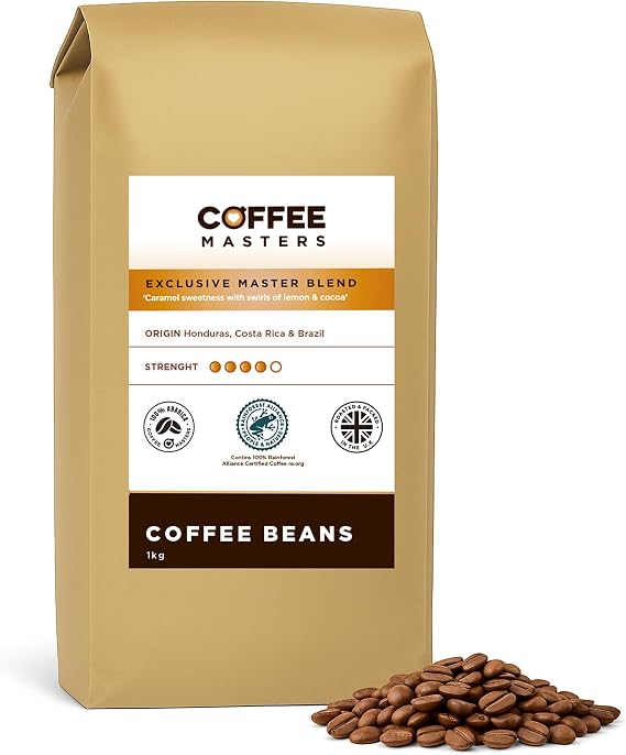 Coffee Masters Coffee Beans 1kg Exclusive Master Blend - 100% Arabica, Medium Dark Roasted Whole Bean Ideal for Espresso Machines