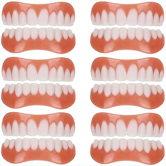 Dentures Comfortable Cosmetic Veneer Whitening Temporary Prosthesis Teeth Top and Bottom False Teeth Silicone Dental Prostheses for Men Women,6pairs [Energy Class A]