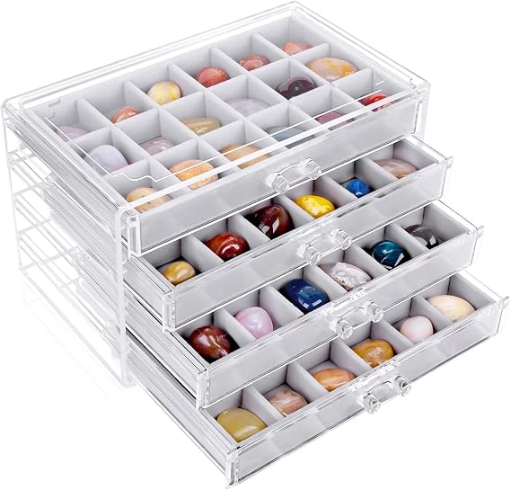 Small Rock Display Case for Geologists: 4-Drawer 72-Grid Collection Box
