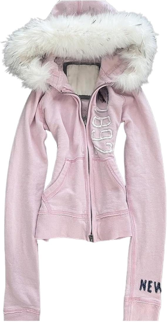 RICHTRUE Y2k ファー ジップアップ パーカー 女性 ティーン ガールズ 2000年代 プレッピー 服 グランジ ヴィンテージ スウェットシャツ 秋冬 ストリートウェア ジャケット