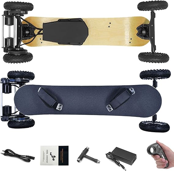 Electric Longboard, Off Road Mountainboard Featuring 2×1650W Dual Motor, 25 mph Fast Riding, Handbrake System for All Terrain Commuting Rounded-Corners