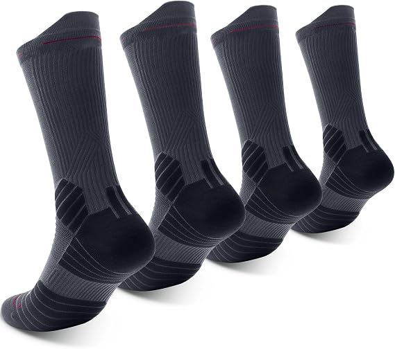 CAMBIVO 2 Pairs Running Socks for Men and Women, Moisture Wicking Athletic Crew Socks with Arch Support, Cushioned Sole & 10-15 mmHg Support for Running, Jogging, Marathon Training