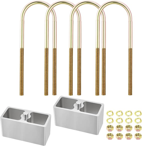 3 Inch Universal Leaf Spring Lowering Block Kit – 2.5" Wide x 5" Long, Reinforced Steel with Zinc-Plated U-Bolts – Heavy-Duty & Rust-Resistant