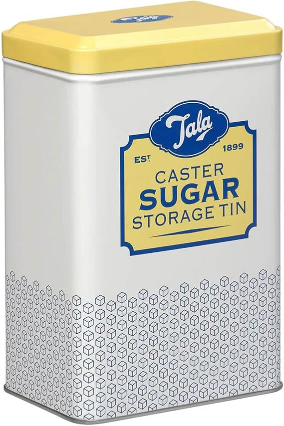 Tala Originals Storage Tin, Metal, Yellow and Cream Nostalgic Design, Holds a Full Bag of Caster Sugar (Sugar Not Included)