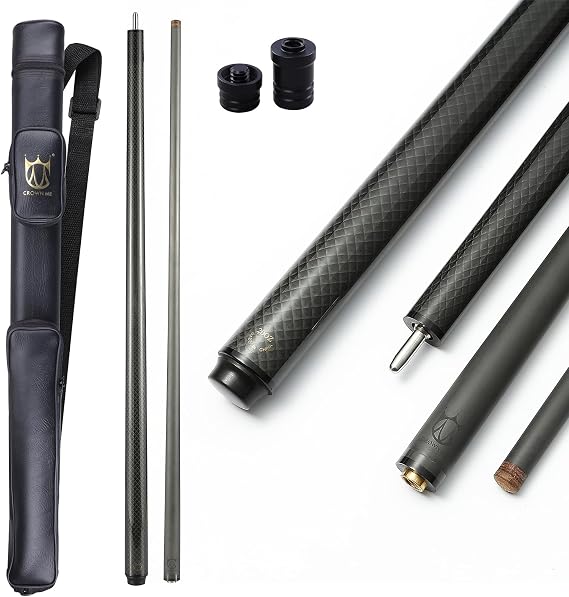 CROWN ME Carbon Fiber Pool Cue Stick - 12.8mm Tip Billiard Carbon Fiber Cue, 58" Tip Low Polarization Billiard Carbon Fiber Cue, with Case, Weight Adjustable Design - 18oz, 18oz, 19oz, 20oz