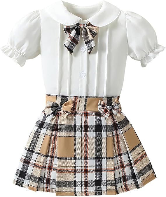 ChuYuKu 幼児 女の子 夏服 スクールユニフォーム セット プレッピースタイル ブラウス プリーツスカート 2ピース カジュアル デイリー ホリデー 服