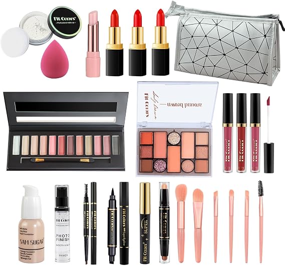 Proamate All in one Makeup Set, Cosmetic Make Up Starter Kit With Storage Bag Portable Travel Make Up Palette Eyeshadow Foundation Lip Gloss Makeup Gift Set for Teenage & Adults(Kit A001)