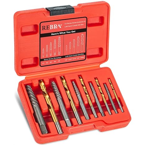 Screw Extractor and Left-Hand Drill Bit Set, Easy Out Broken Bolt Remover Reverse Cobalt HSS Steel Drill Kit, Ez Out Stripped, Rounded-Off, Damaged Bolts, Screws&Studs Removal Tool 10-Pieces