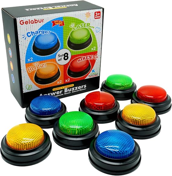 Gelabur 8-Pack Buzzers for Trivia Games, Answer Buzzers for Classroom, Family Feud Jeopardy Buzzer, Game Buzzers with Lights and Sound for Classroom, Game Show Buzzer Buttons