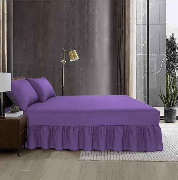 Valance Fitted Sheet –Deep Pocket, Breathable Soft & Wrinkle-Free Fitted Bed Skirt with Pleated Design – Polycotton, Easy Fit valance sheet for Single Double King Beds (PURPLE, Single)