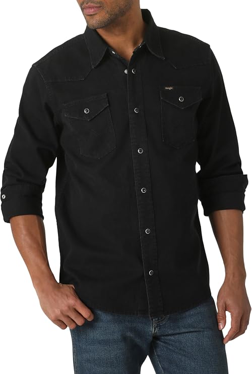 Wrangler Men's Denim Light Wash Long Sleeve Snap Shirt