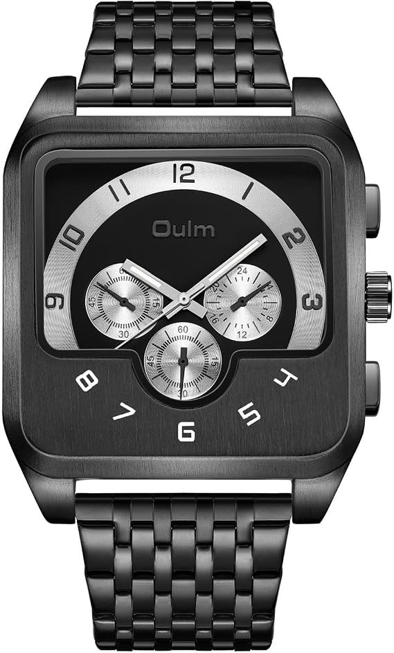 JewelryWe Men's Watch Stainless Steel Watches Men's Analogue Quartz Watch with Stainless Steel Strap Mechanical Imitation Design 30 Waterproof Rectangular Watch for Men Boys