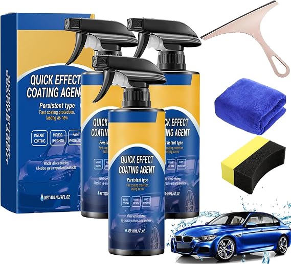 Quick Effect Coating Agent, Car Coating Spray, High Protection Ceramic Coating Car, Nano Spray for Shine and Protection, Improves Clarity and Visibility (3 Pcs)