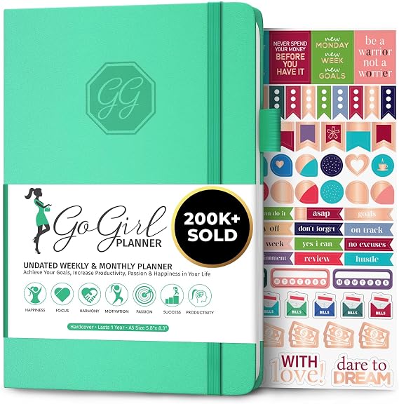 GoGirl Planner for Women, Undated Weekly Agenda Journal, Emerald