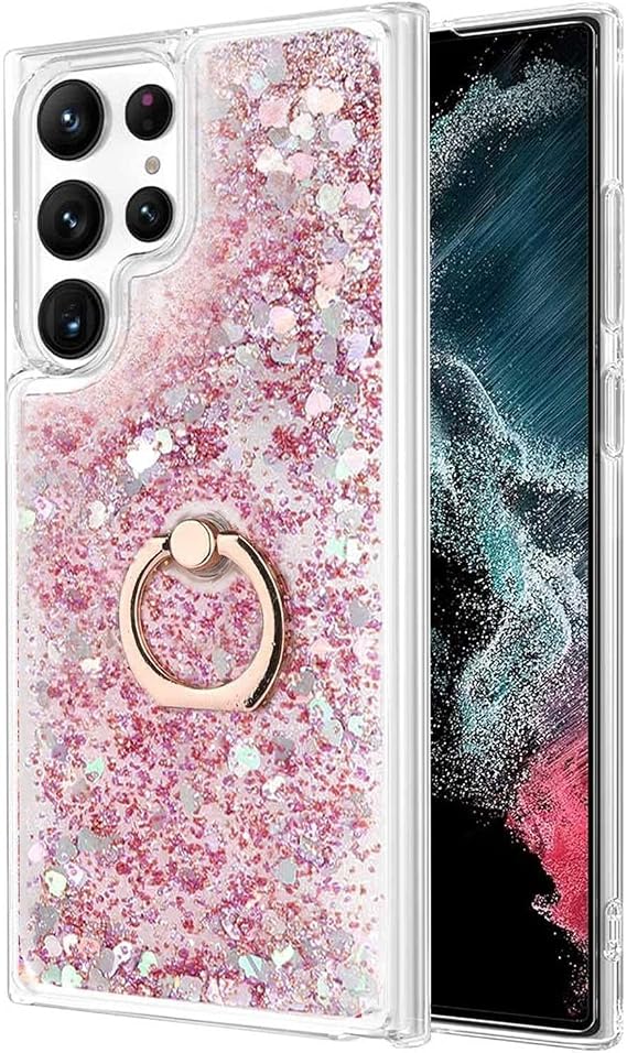 Microsonic Samsung Galaxy S23 Ultra için Kılıf Glitter Liquid Holder [Galaxy S23 Ultra ile Uyumlu Kılıf - Pembe]