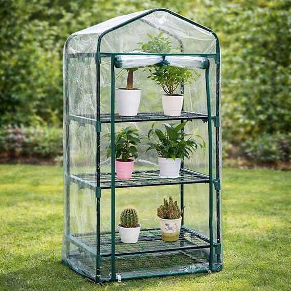 HSD Mini Greenhouse With Weatherproof PVC Plastic Cover Small Plant Grow House Indoor Outdoor Garden Roll Up Zip Panel Easy No Tool Assembly (3 Tier (126 x 39 x 59cm))