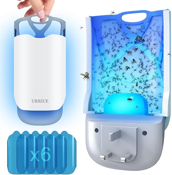 Fly Catcher Indoor V1, Fruit Fly Trap for Indoors, (1 Device + 6 Refills) Gnat Traps for House Indoor, Bug Killer, Plug in Light Flying Insect trap, Effectively Targets Mosquitoes, Moths, Fruit Flies