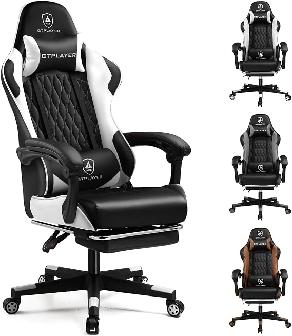GTPLAYER Gaming Chair, Ergonomic Computer Chair with Footrest, Headrest and Lumbar Support Height Adjustable Gaming Chairs 360° Swivel Office