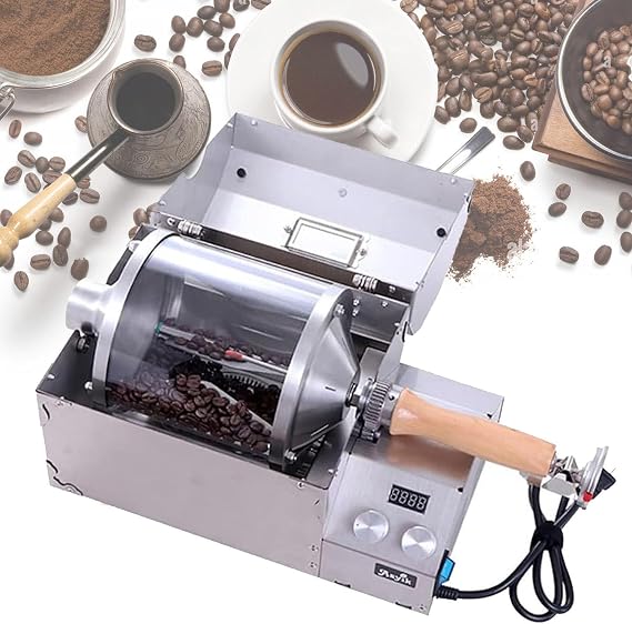 Electric Coffee Roaster Machine, Household Glass Coffee Bean Baker Roasting Machine with Timer, Electric Drum Type Coffee Bean Roasting Machine, for Home Use
