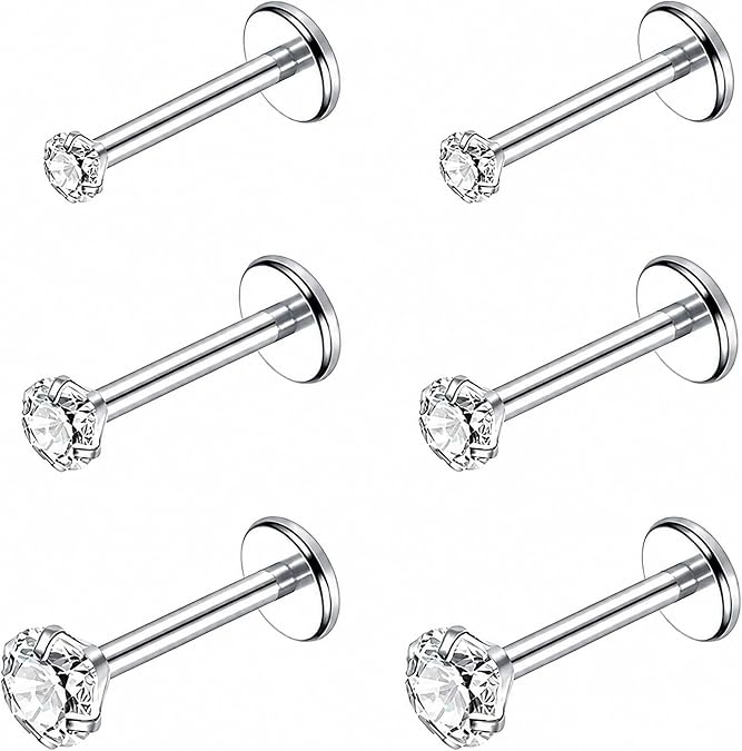 3 Pairs Flat Back Stud Earrings, Silver Piercing Jewellery, 3/4/5 mm CZ