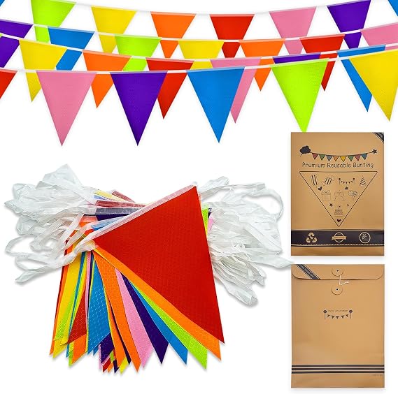 Reusable Waterproof Premium Bunting Banner - 20M 56pcs Triangle Flags Pennant Bunting Multicolor Pennant Banner for Birthday Wedding Outdoor Garden Party Decorations