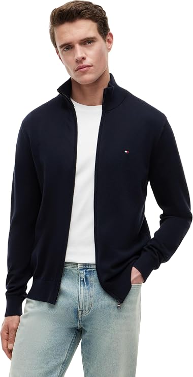 Tommy Hilfiger Men’s Essential Cotton Stand Collar Jumper with Zip