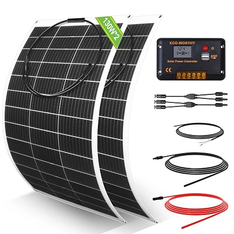 ECO-WORTHY 260W Flexible Solar Panel Kit 12V Off Grid Motorhome Balcony Van