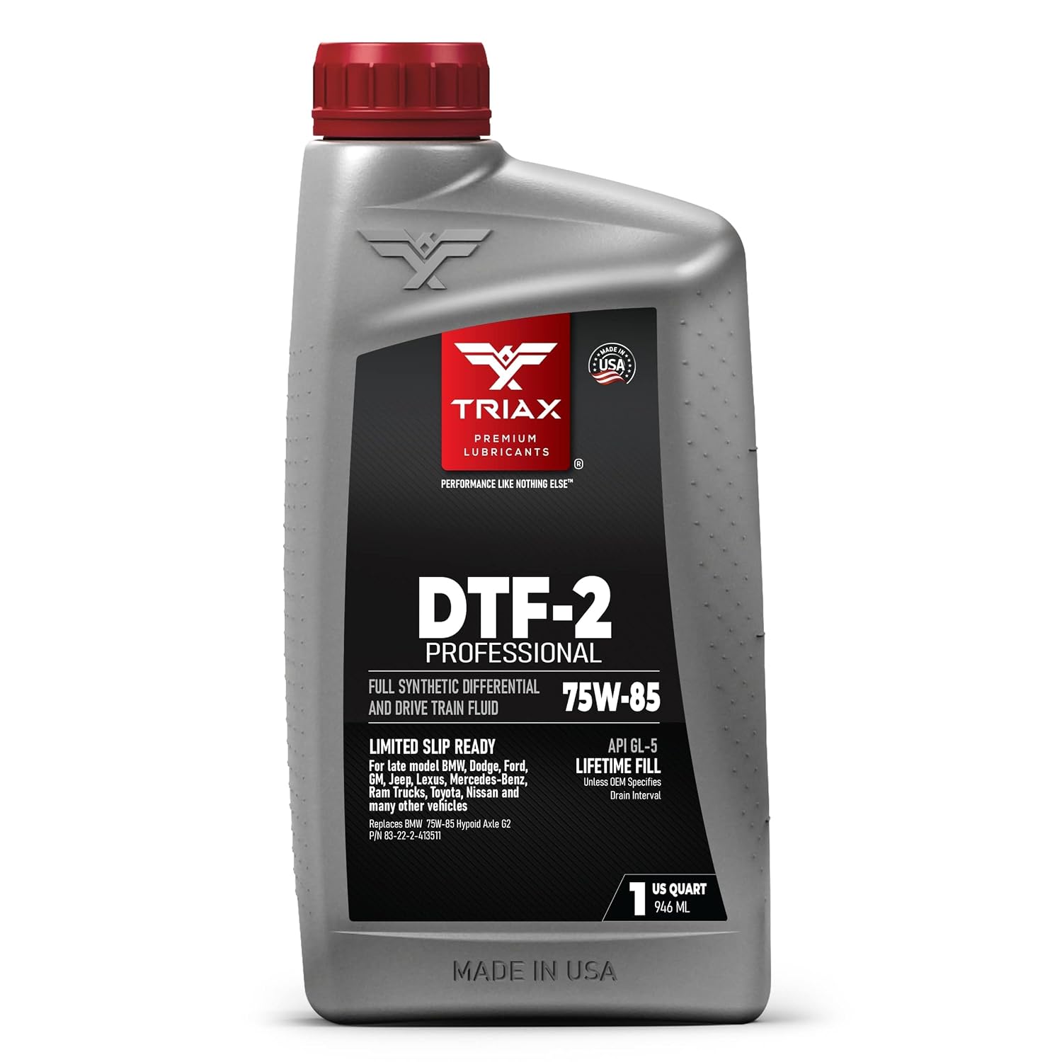 TRIAX DTF-2 Professional 75W-85 GL-5 Full Synthetic Differential & Drivetrain Fluid | Limited Sliplady | Fits BMW, Dodge, Ford, GM, Jeep, Lexus, MB, Nissan, Toyota 1 Quart