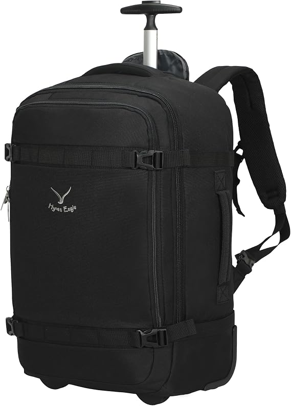 Hynes Eagle Rolling Backpack 42L Backpack with Wheels Airline Approved Carry on Luggage Laptop Travel Backpack for Women Men Jet Black, Jet Black, L, Travel Backpacks