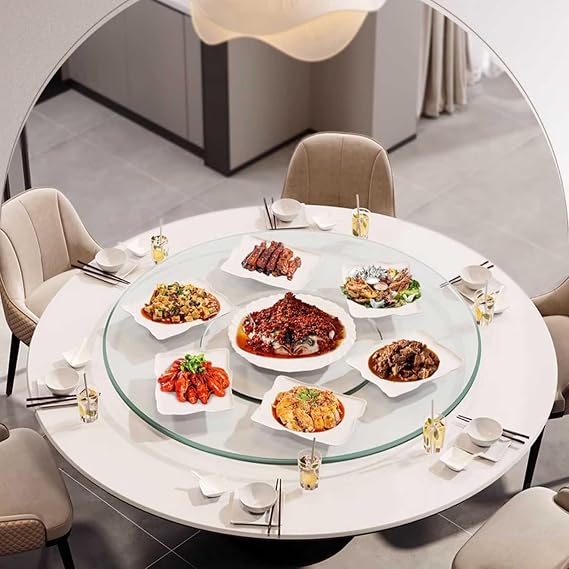 Large Round Dining Table Lazy Susan Turntable Rotating Tray Transparent Rotating Tray With Silent Bearing Centerpieces 24/28/32/35inch Tempered Glass Rotating Serving Platter(Ø 60cm/24in)