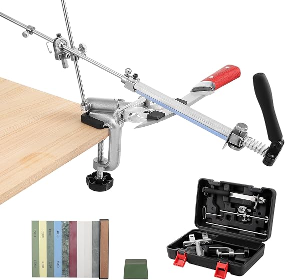 HSEAMALL RX-009 Professional Knife Sharpener, 360° Rotation with Fixed Angle, Precision Sharpening Device with Sharpening Stone in Case