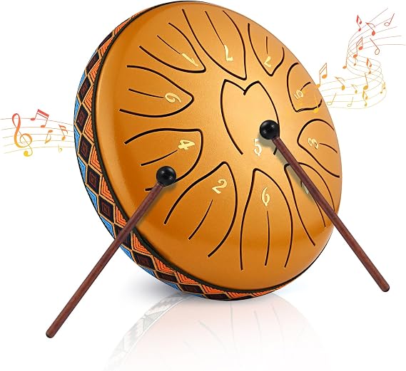 Tongue Drum Sunowl 6 Inch 11 Tones Steel Tongue Drum Set Steel Tongue Drum for Beginners Children Adults Handpan Steel Drum with Drum Bag for Meditation Sound Healing (Gold)