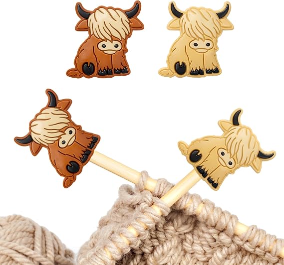 4Pcs Knitting Needle Stoppers, Cartoon Knitting Needle Point Protectors Cute Cow Shape Silicone Needles Minder Sewing Gadgets Knit Accessories for Beginners Craft DIY Quilting (Style 2)